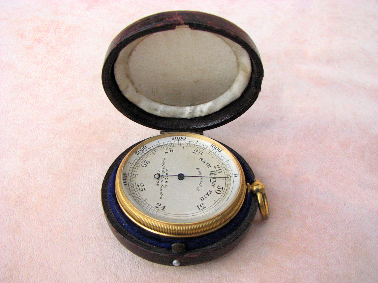 19th century J. Hicks pocket barometer and altimeter with case